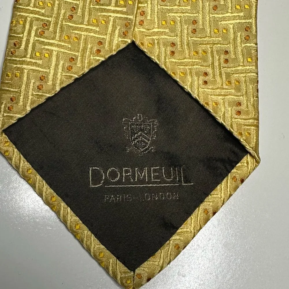 Dormeuil Yellow and Gold Patterned Silk Power Tie‎